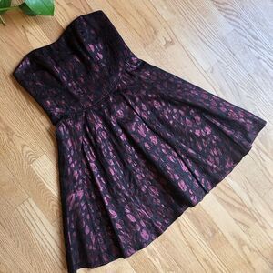 ABS Strapless Sweetheart A-Line Mini Dress Black Purple 2